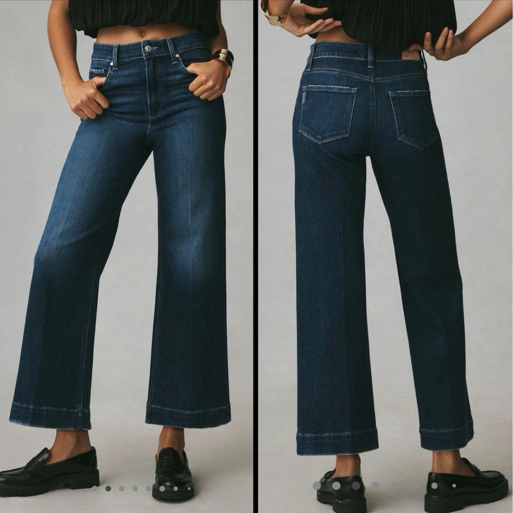 Paige Anessa High Rise Wide Leg Ankle Jeans Womens 31 Foreign Film Blue Stretch